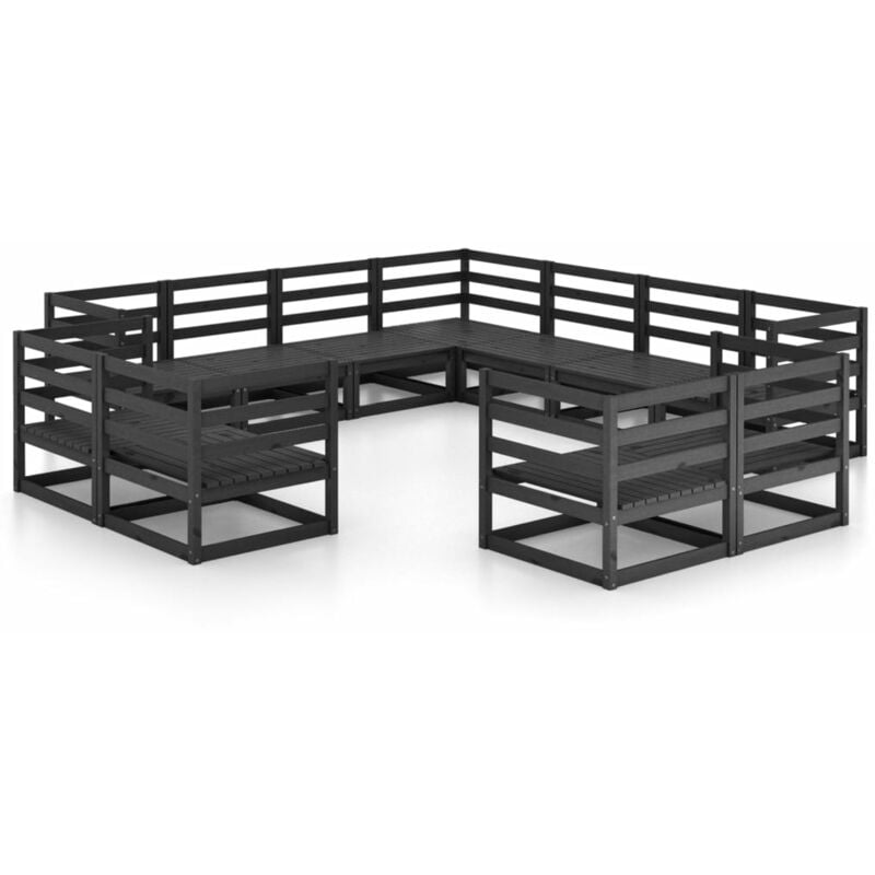 

Juego de muebles de jardín 11 piezas negro madera maciza de pino - Negro - Vidaxl
