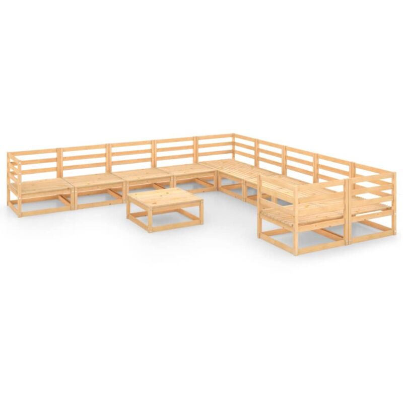 

vidaXL Juego de muebles de jardín 11 pzas y cojines madera pino maciza - Marrón
