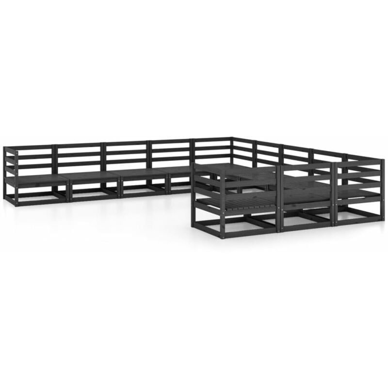 

Juego de muebles de jardín 11 pzas y cojines madera pino maciza - Negro - Vidaxl