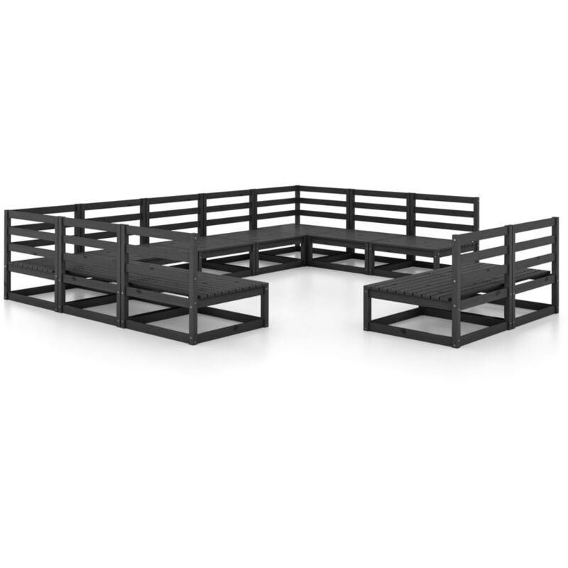 

Juego de muebles de jardín 11 pzas y cojines madera pino maciza - Negro - Vidaxl