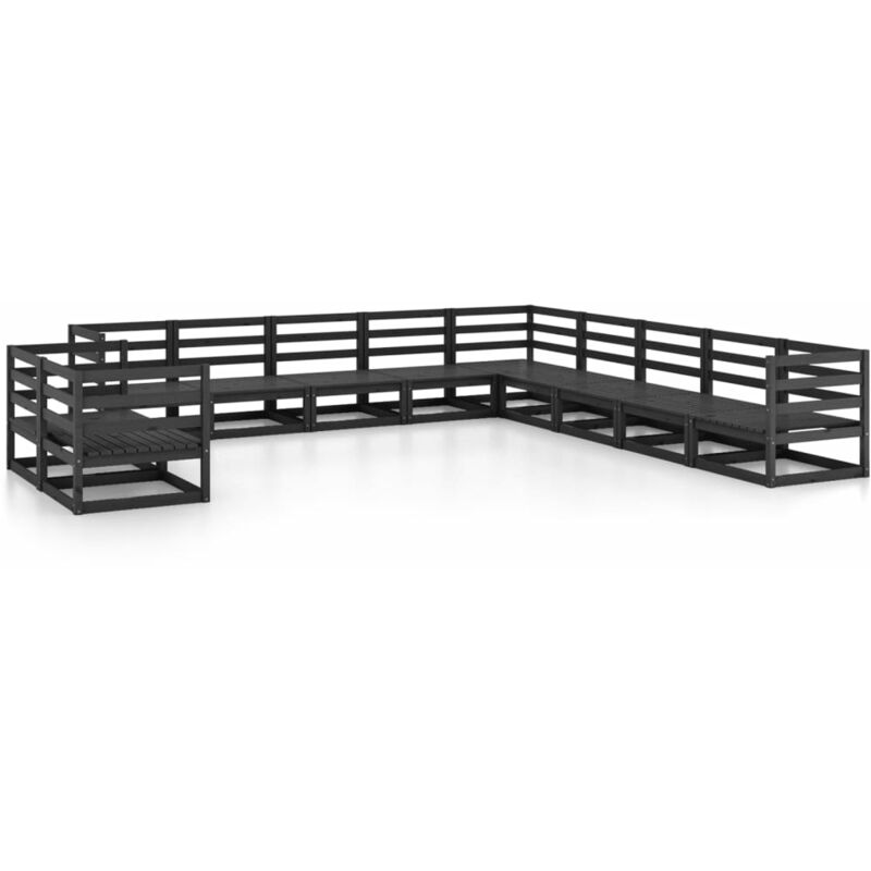 

Juego de muebles de jardín 11 pzas y cojines negro madera pino - Negro - Vidaxl