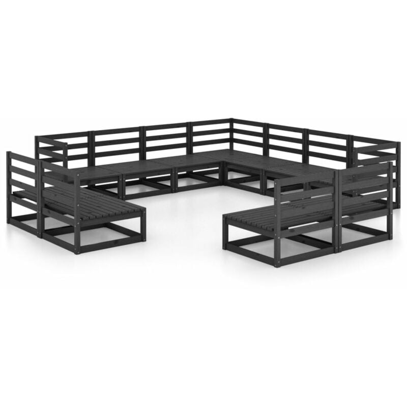 

Juego de muebles de jardín 11 pzas y cojines negro madera pino - Negro - Vidaxl