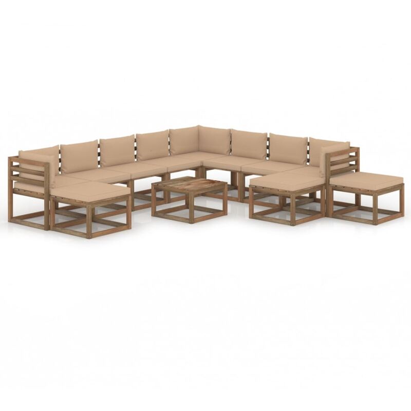 

Juego de muebles de jardín 12 piezas con cojines beige - Beige - Vidaxl