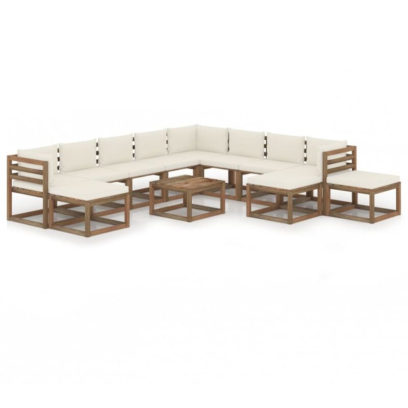 

Juego de muebles de jardín 12 piezas con cojines crema - Marrón - Vidaxl