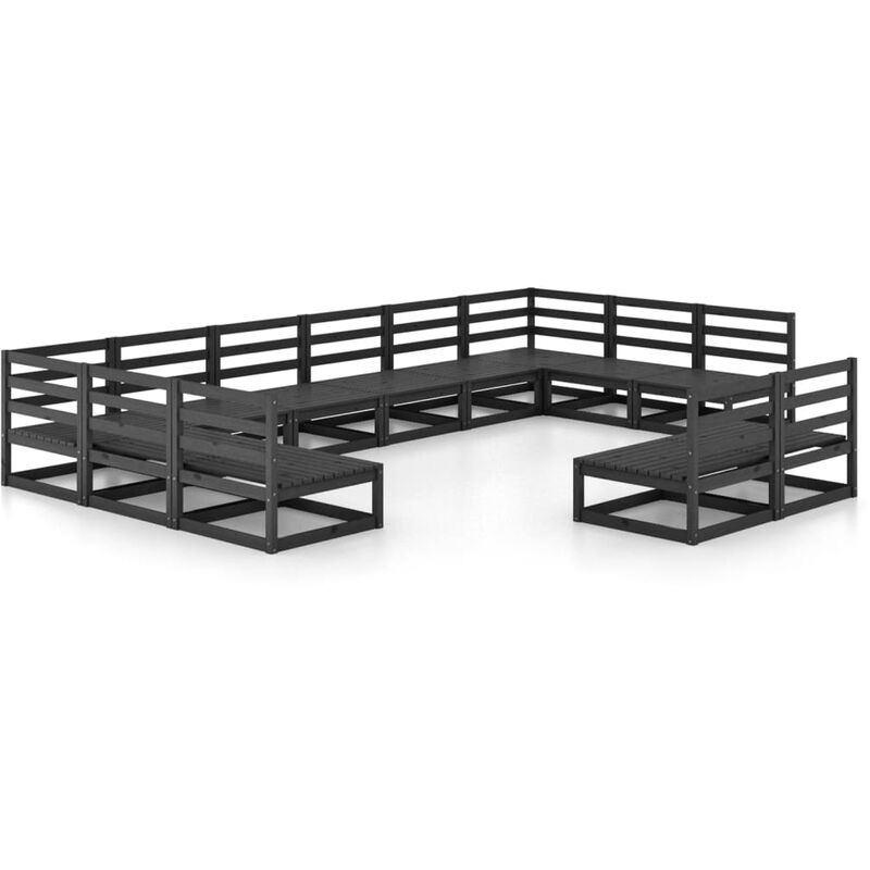 

Juego de muebles de jardín 12 piezas madera maciza pino - Negro - Vidaxl