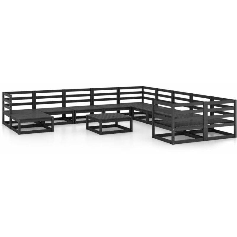 

Vidaxl - Juego de muebles de jardín 12 piezas madera maciza pino - Negro