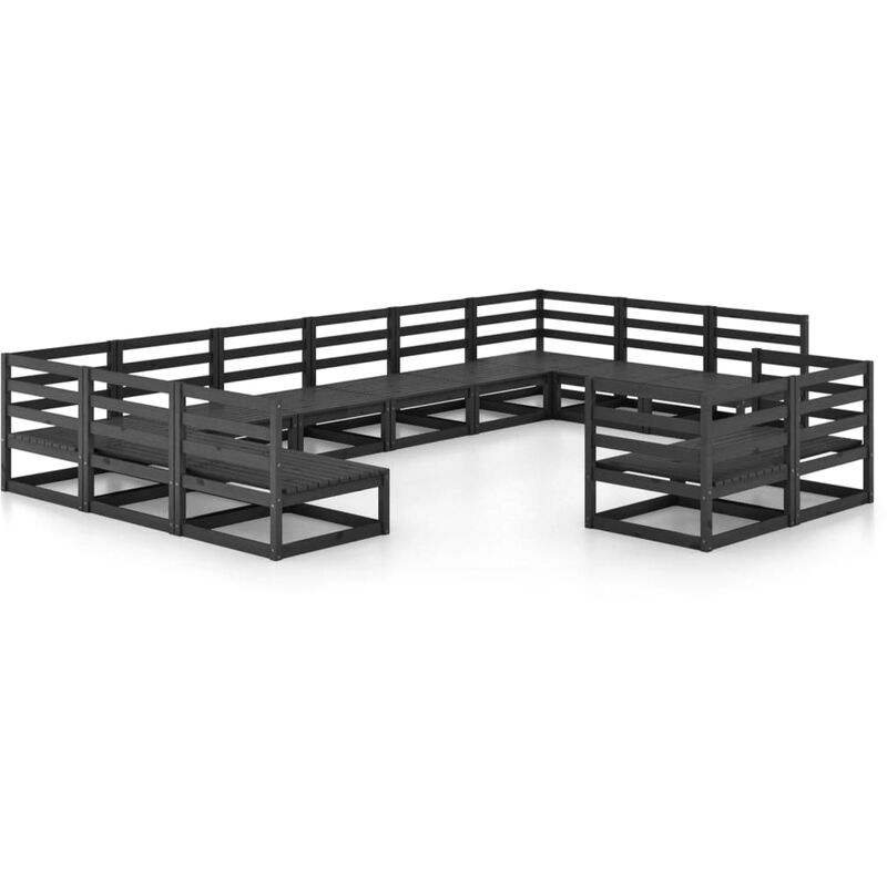 

Juego de muebles de jardín 12 piezas madera pino maciza - Negro - Vidaxl