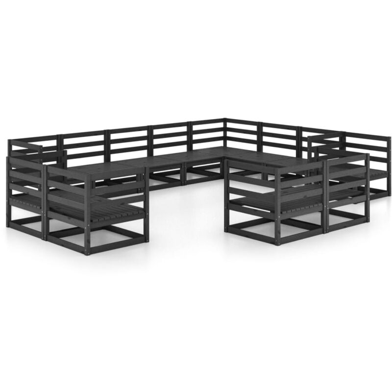 

Juego de muebles de jardín 12 piezas negro madera maciza pino - Negro - Vidaxl
