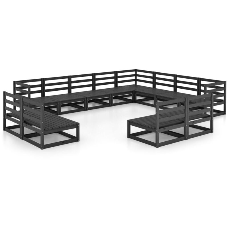 

Juego de muebles de jardín 12 pzas y cojines negro madera pino - Negro - Vidaxl