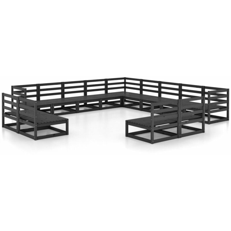 

Juego de muebles de jardín 13 pzas y cojines negro madera pino - Negro - Vidaxl