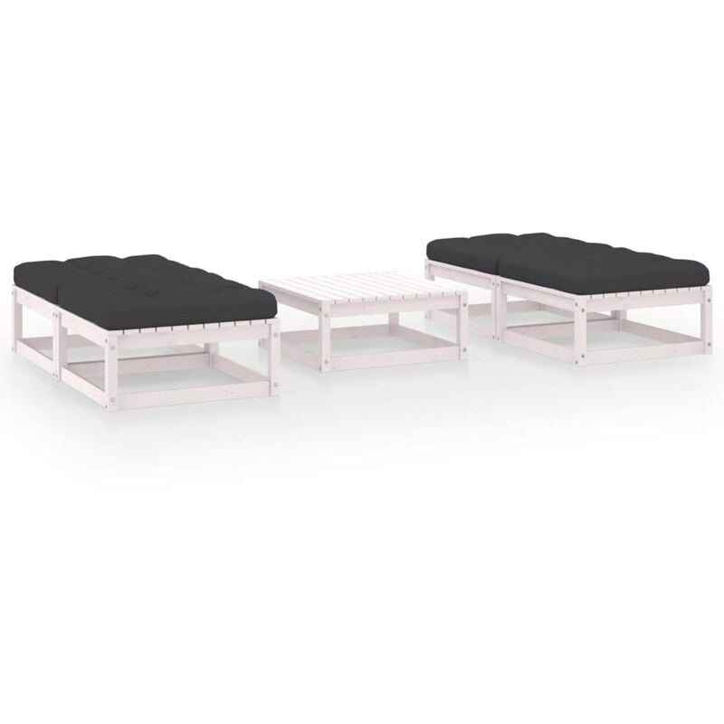 

vidaXL Juego de muebles de jardín 5 pzas y cojines madera pino maciza - Blanco