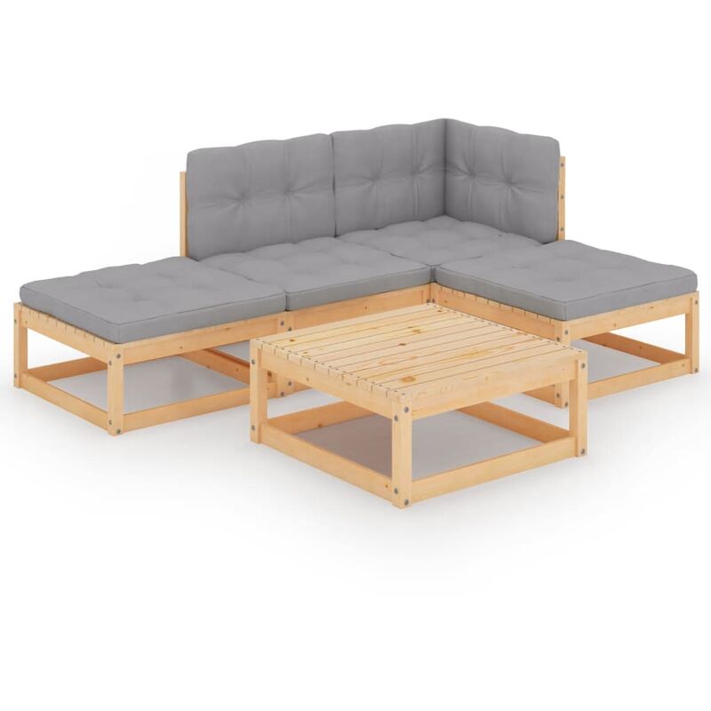 

vidaXL Juego de muebles de jardín 5 pzas y cojines madera pino maciza - Marrón