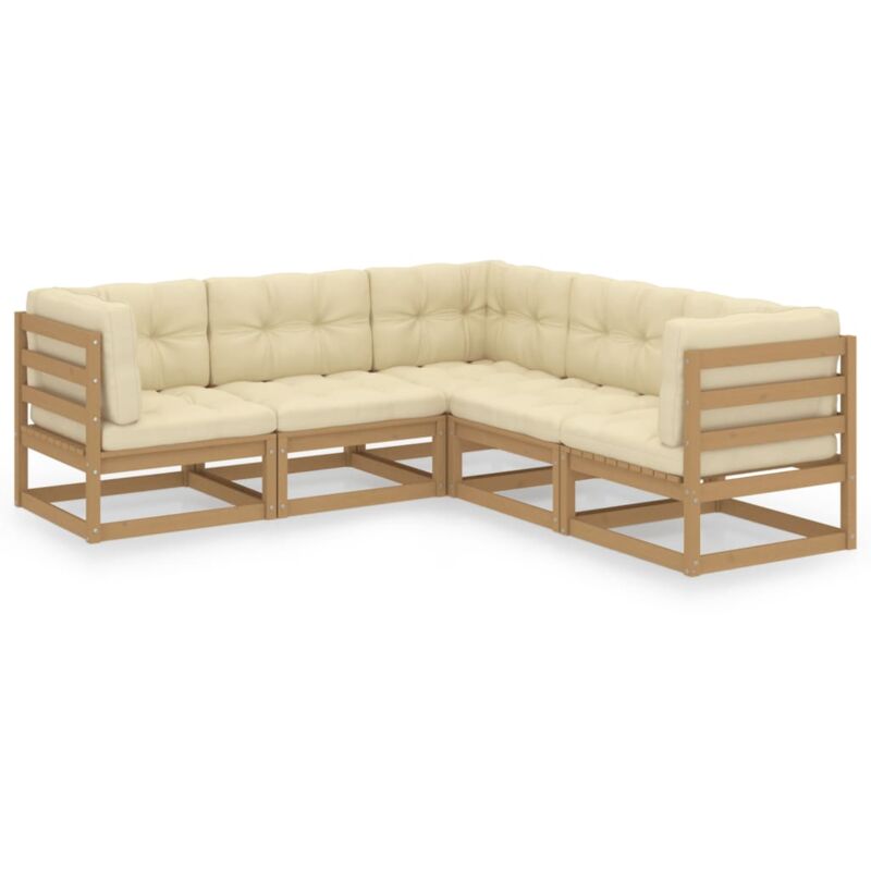 

Juego de muebles de jardín 5 pzas y cojines madera pino maciza - Marrón - Vidaxl