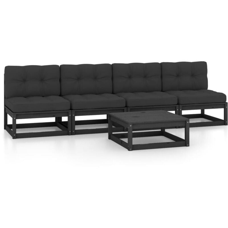 

vidaXL Juego de muebles de jardín 5 pzas y cojines madera pino maciza - Negro
