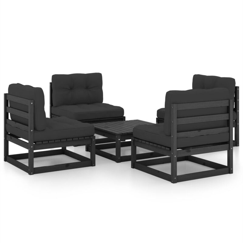 

Juego de muebles de jardín 5 pzas y cojines madera pino maciza - Negro - Vidaxl