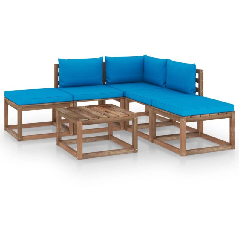 

vidaXL Juego de muebles de jardín 6 piezas con cojines azul claro - Marrón