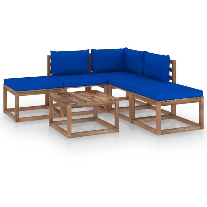 

vidaXL Juego de muebles de jardín 6 piezas con cojines azules - Marrón
