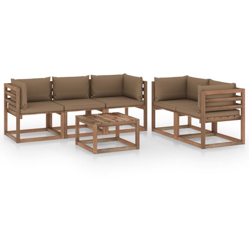 

vidaXL Juego de muebles de jardín 6 piezas con cojines gris taupe - Marrón