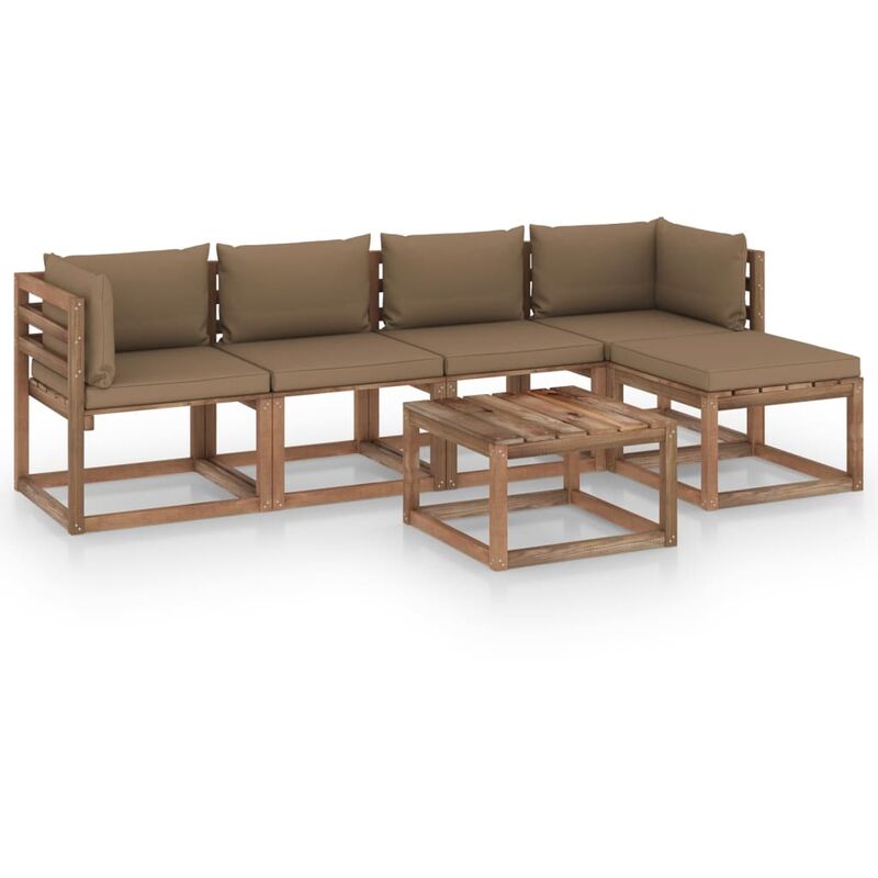 

vidaXL Juego de muebles de jardín 6 piezas con cojines gris taupe - Marrón