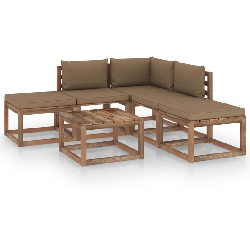 

vidaXL Juego de muebles de jardín 6 piezas con cojines gris taupe - Marrón