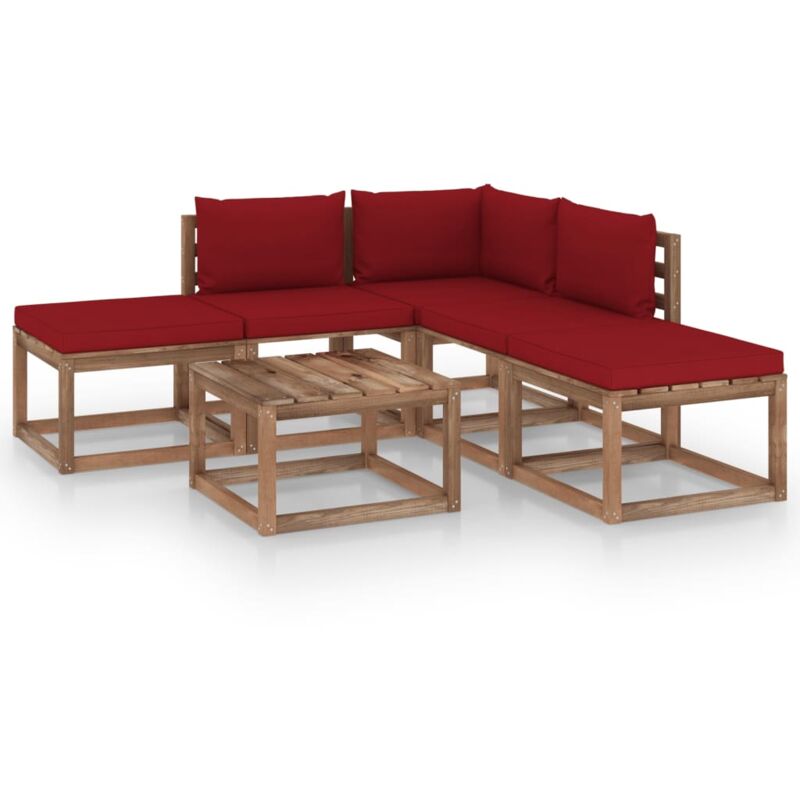 

vidaXL Juego de muebles de jardín 6 piezas con cojines rojo tinto - Marrón