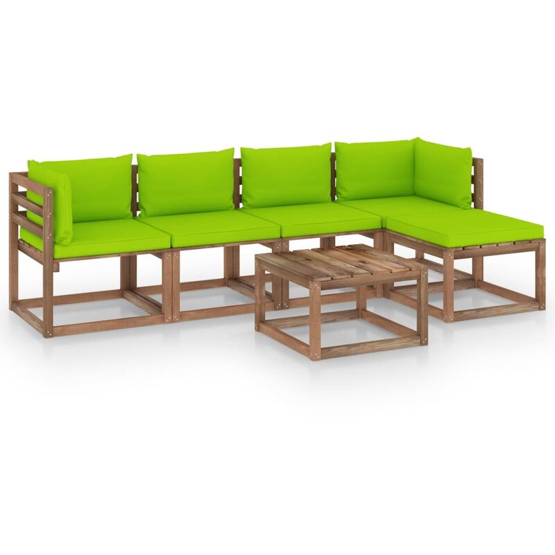 

vidaXL Juego de muebles de jardín 6 piezas con cojines verde brillante - Marrón