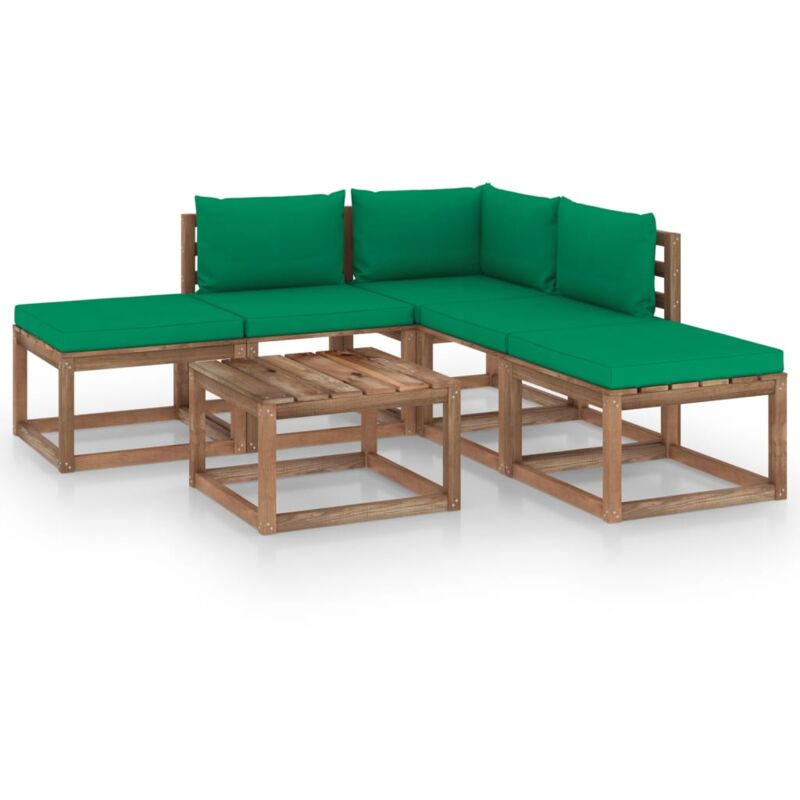 

vidaXL Juego de muebles de jardín 6 piezas con cojines verde - Marrón