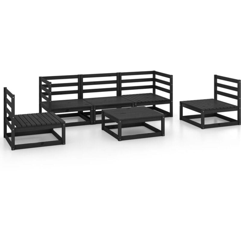 

vidaXL Juego de muebles de jardín 6 piezas negro madera maciza de pino - Negro