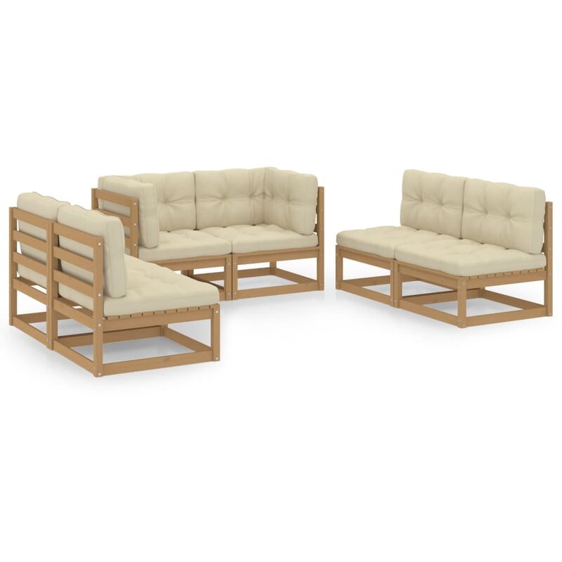 

Juego de muebles de jardín 6 pzas y cojines madera pino maciza - Marrón - Vidaxl
