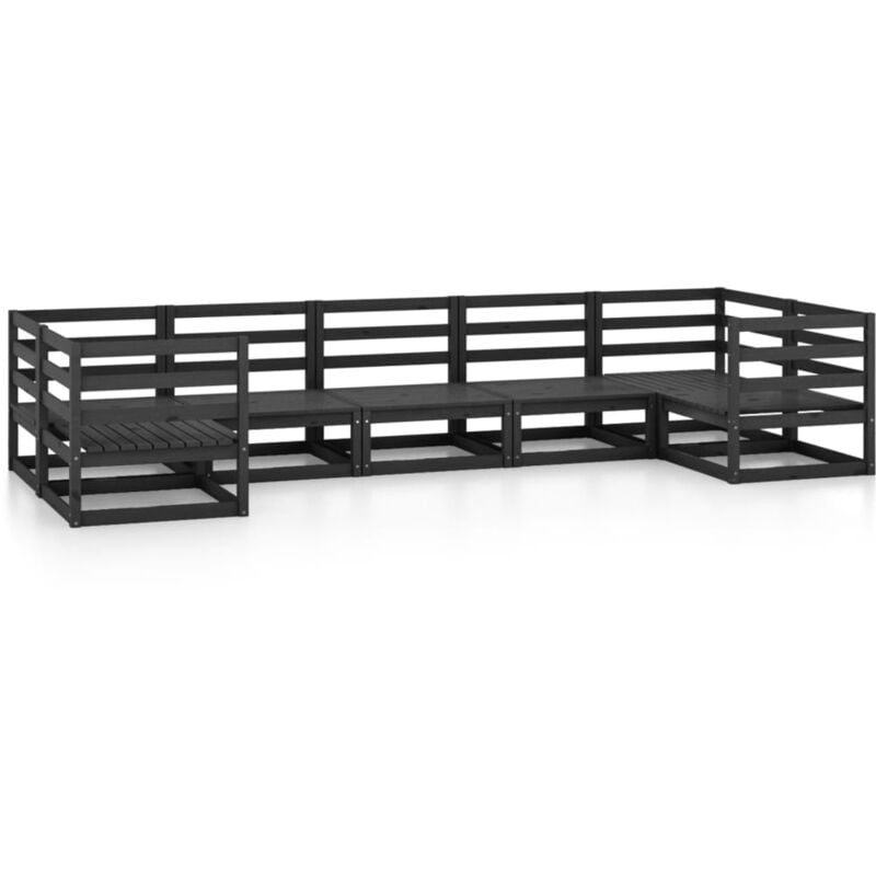 

Juego de muebles de jardín 7 piezas madera maciza de pino - Negro - Vidaxl