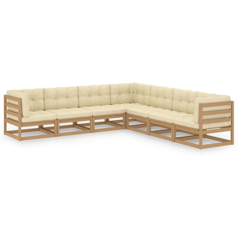 

Juego de muebles de jardín 7 pzas y cojines madera pino maciza - Marrón - Vidaxl