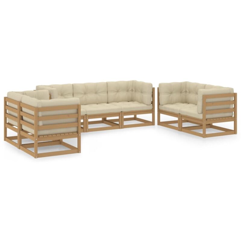 

Juego de muebles de jardín 7 pzas y cojines madera pino maciza - Marrón - Vidaxl
