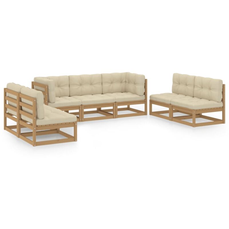 

Juego de muebles de jardín 7 pzas y cojines madera pino maciza - Marrón - Vidaxl