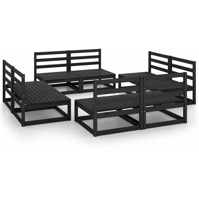 

Vidaxl - Juego de muebles de jardín 8 piezas negro madera maciza de pino - Negro