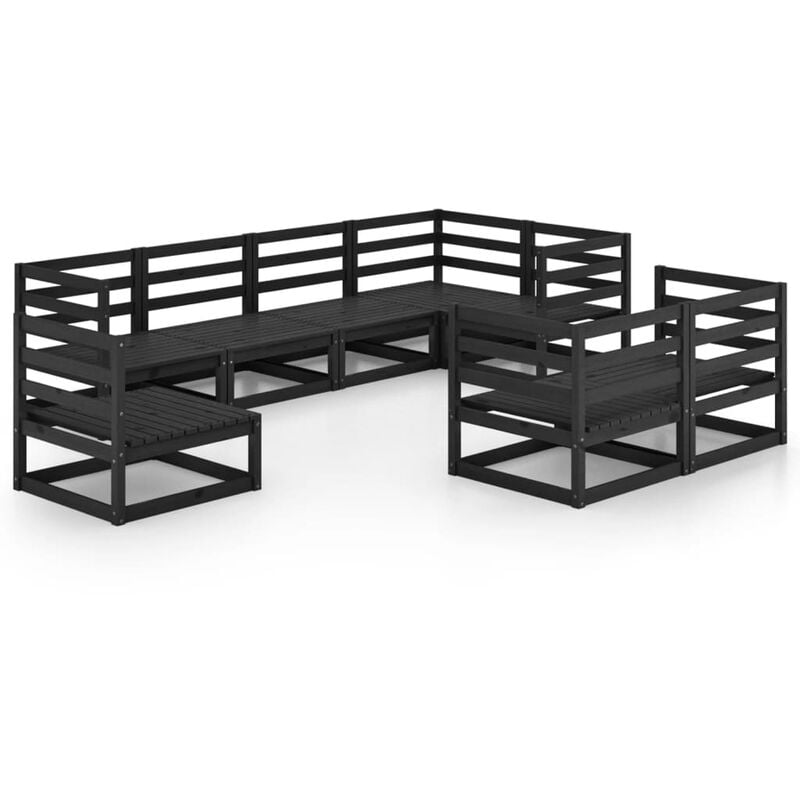 

Juego de muebles de jardín 8 piezas negro madera maciza de pino - Negro - Vidaxl