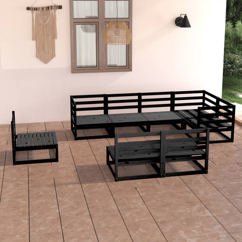 

Juego de muebles de jardín 8 piezas negro madera maciza pino - Negro - Vidaxl