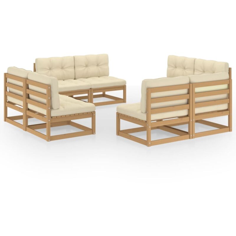 

Juego de muebles de jardín 8 pzas y cojines madera pino maciza - Marrón - Vidaxl
