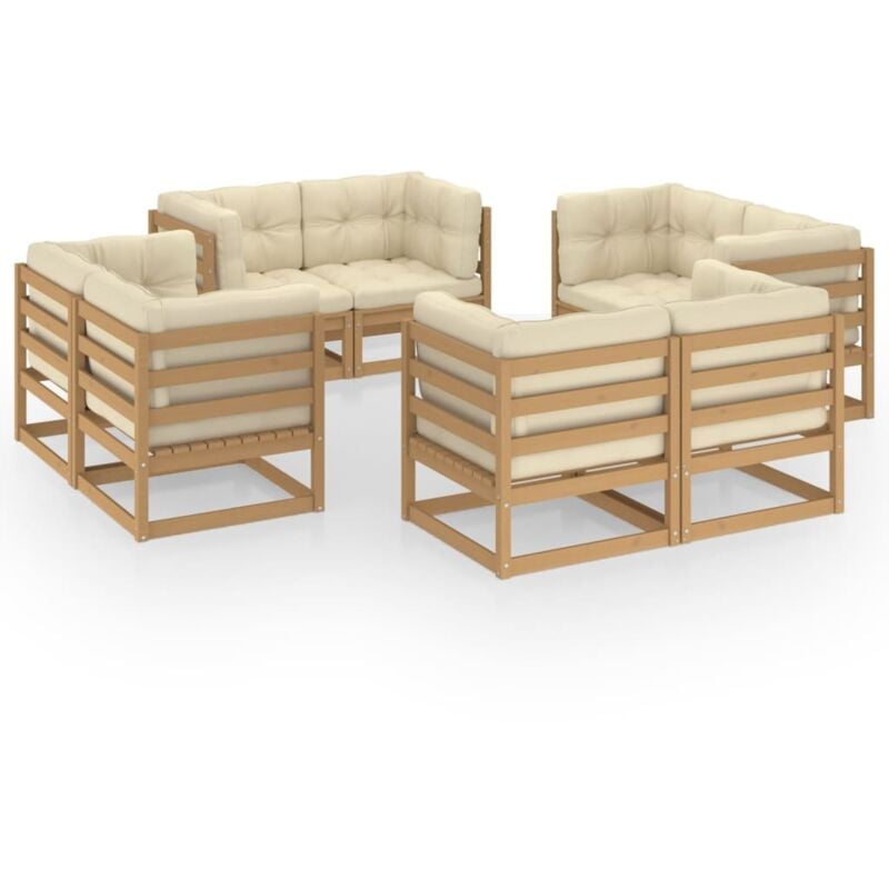 

Juego de muebles de jardín 8 pzas y cojines madera pino maciza - Marrón - Vidaxl