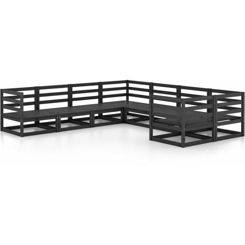

Juego de muebles de jardín 8 pzas y cojines madera pino maciza - Negro - Vidaxl