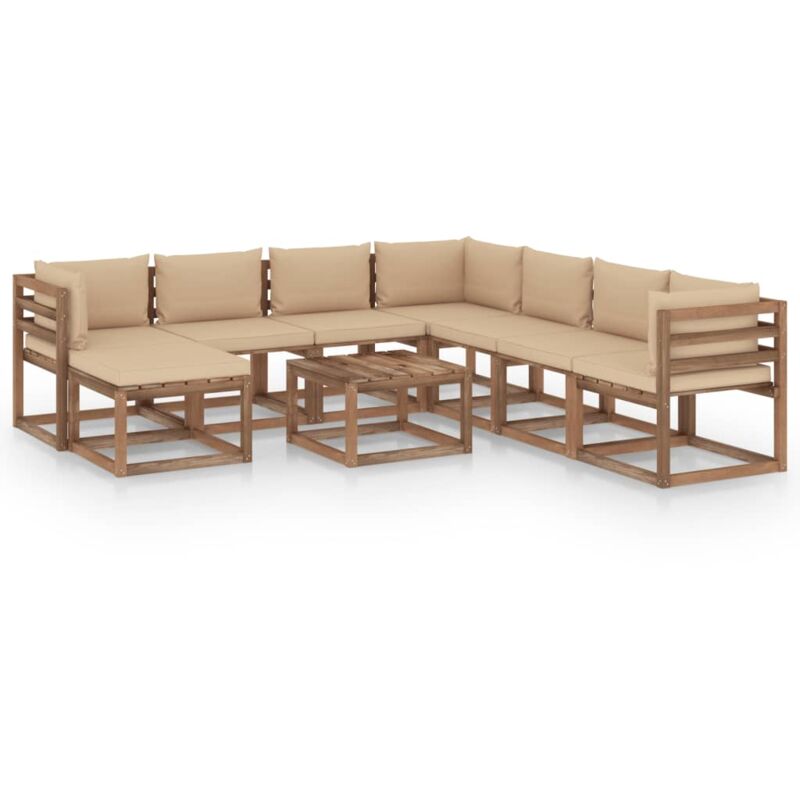 

Juego de muebles de jardín 9 piezas con cojines beige - Beige - Vidaxl