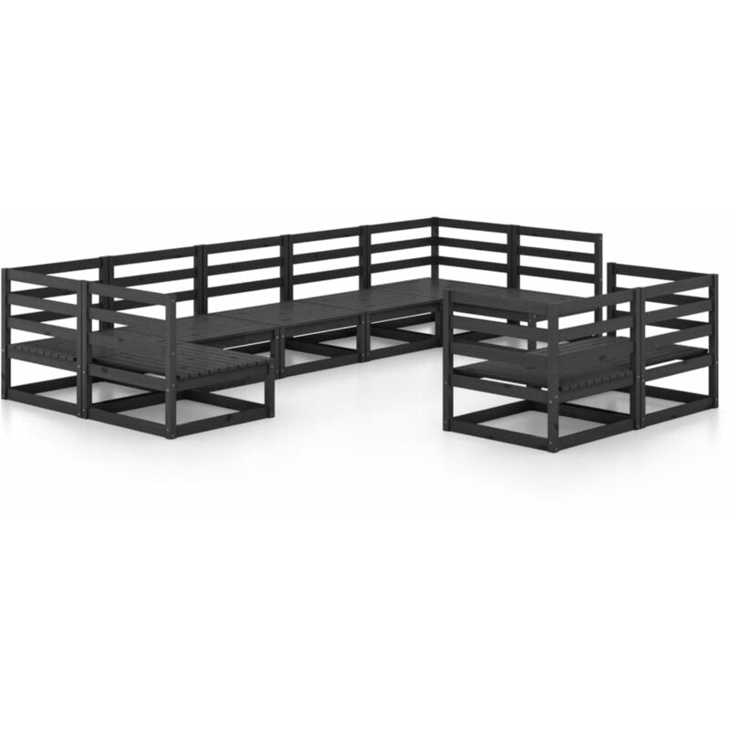 

Juego de muebles de jardín 9 piezas madera maciza de pino - Negro - Vidaxl