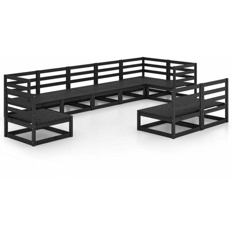 

Juego de muebles de jardín 9 piezas negro madera maciza de pino - Negro - Vidaxl