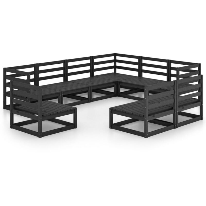 

vidaXL Juego de muebles de jardín 9 piezas negro madera maciza de pino - Negro