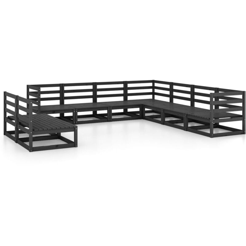 

Juego de muebles de jardín 9 piezas negro madera maciza de pino - Negro - Vidaxl