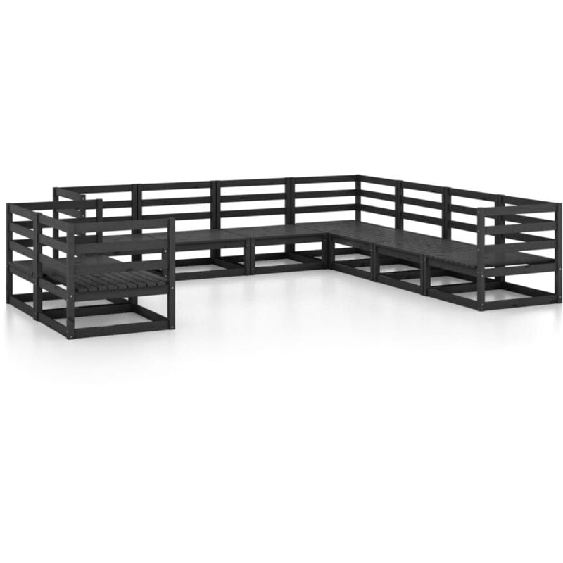 

Juego de muebles de jardín 9 piezas negro madera maciza de pino - Negro - Vidaxl