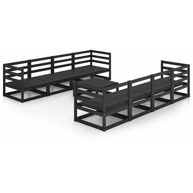 

Juego de muebles de jardín 9 piezas negro madera maciza de pino - Negro - Vidaxl