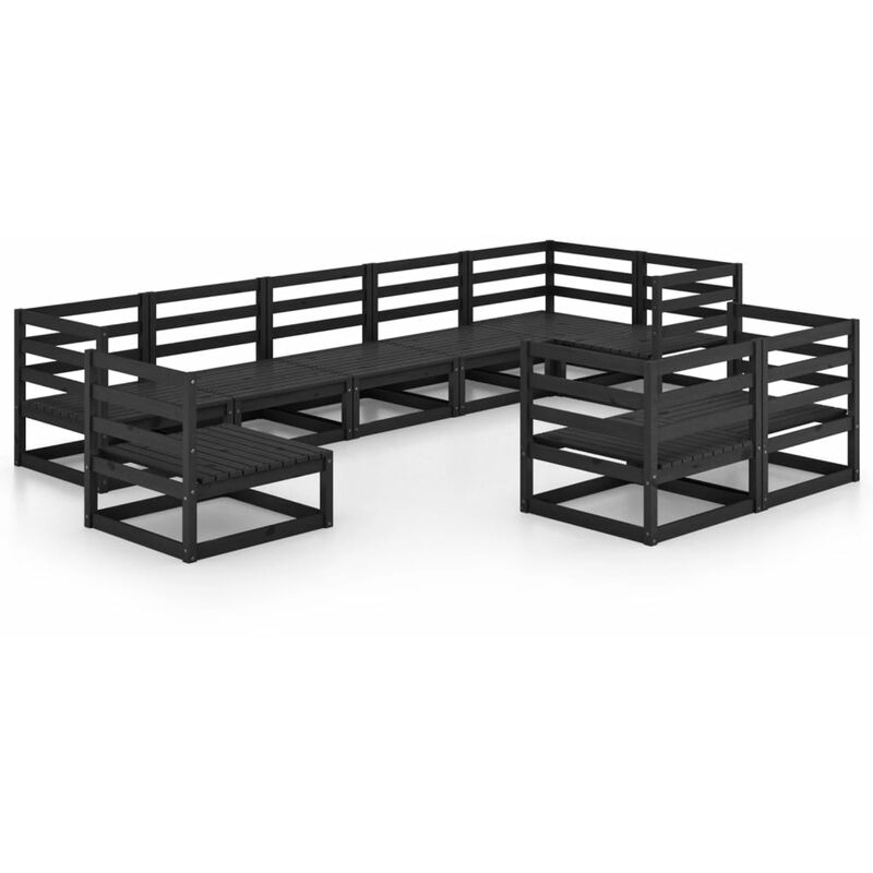 

Juego de muebles de jardín 9 piezas negro madera maciza de pino - Negro - Vidaxl
