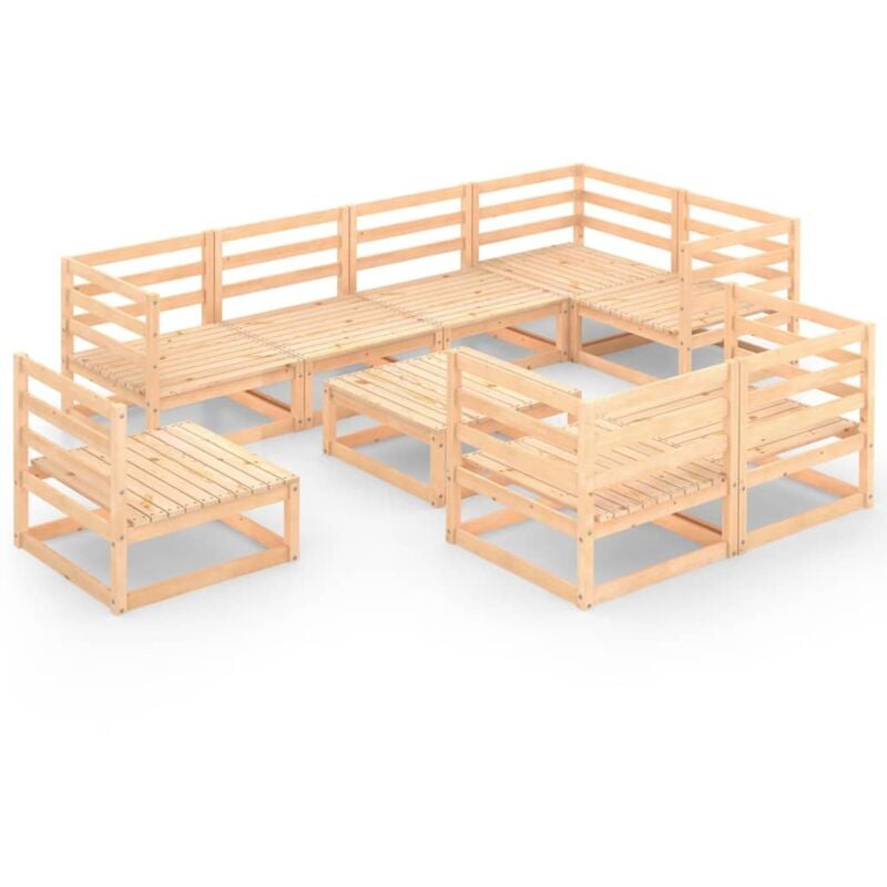 

vidaXL Juego de muebles de jardín 9 pzas y cojines madera pino maciza - Marrón