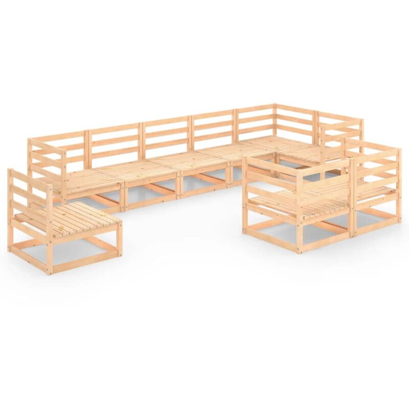 

vidaXL Juego de muebles de jardín 9 pzas y cojines madera pino maciza - Marrón