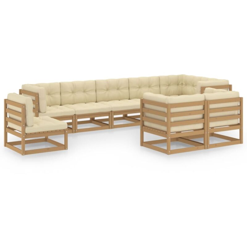 

Juego de muebles de jardín 9 pzas y cojines madera pino maciza - Marrón - Vidaxl